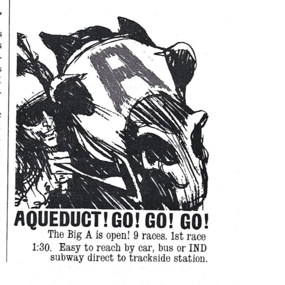 Vintage Aqueduct Horse Racing Print Ad 1960s Black and White 4 x3 inch